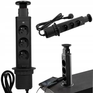 FI 60 mm powerport 3X zásuvka s uzemneniem - čierna